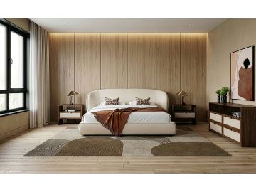 Lambert + Emilio - Modern Beige Fabric + Walnut + Burlap 4-Piece Bedroom Set