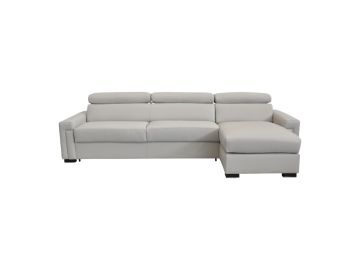 Lamod Italia Sacha - Modern Light Grey Leather Reversible Sectional Sofa Bed with Storage