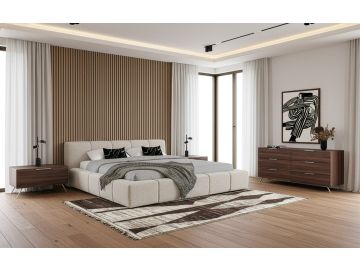 Lamont + Brooklyn - Modern Beige Fabric + Walnut 4-Piece Bedroom Set