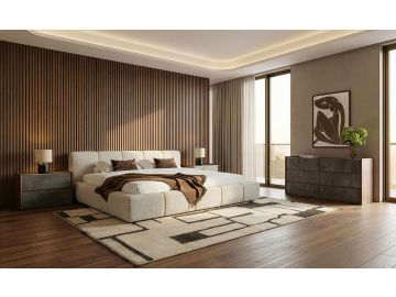 Lamont + Rado - Modern Beige Fabric + Walnut 4-Piece Bedroom Set