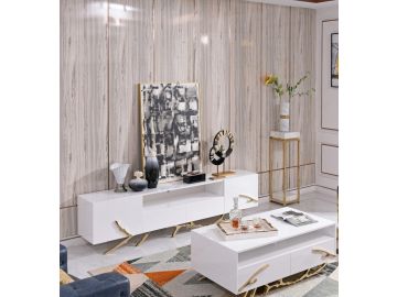 Legend - 87"-Wide Modern White Gold TV Stand