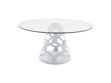 Lilly - Modern 12mm Round Glass + White Dining Table