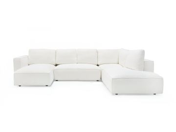 Lulu - Modern White Fabric Modular Sectional Sofa w/ Left Facing Chaise