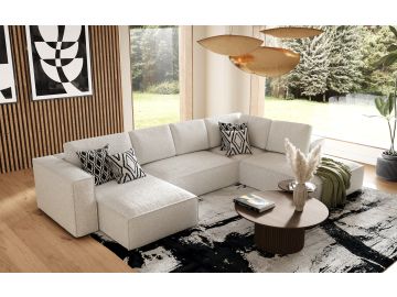 Lulu - Modern White Fabric Modular Sectional Sofa w/ Left Facing Chaise