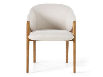 Lunde Cream Fabric and Walnut Arm Dining Chair