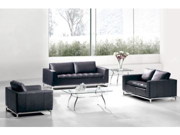 Manhattan Modern Black Leather Sofa Set
