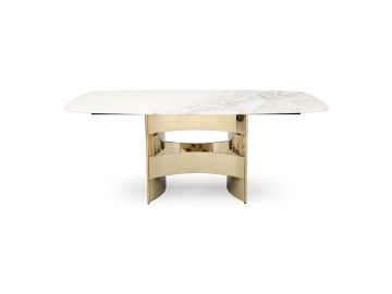 Marmot - White Marble and Champagne Gold Dining Table