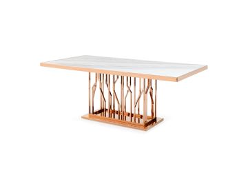 Marston Modern White Marble & Rosegold Dining Table