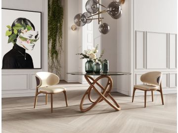 Mason Modern Round Glass & Walnut Dining Table