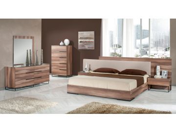 Matteo Italian Modern Walnut & Fabric Bedroom Set