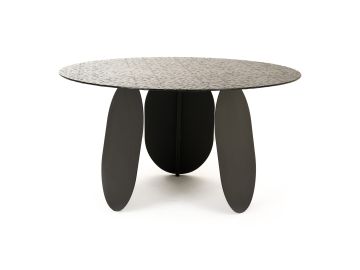 Maxine - Modern Hammered Grey Glass Round Dining Table