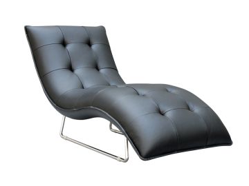 Samarium Modern Black Leather Chaise