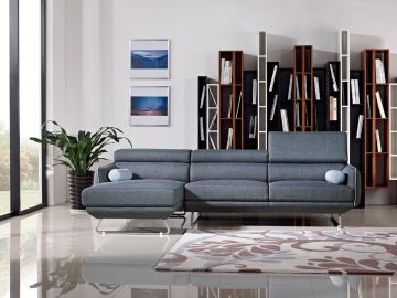 Pierce Mid-Century Blue Fabric Sectional Sofa