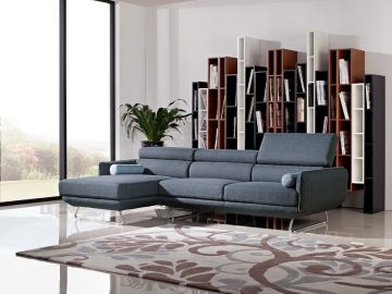 Pierce Mid-Century Blue Fabric Sectional Sofa