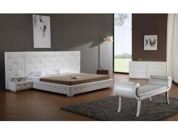 Melody Modern White Leather Queen Platform Bed
