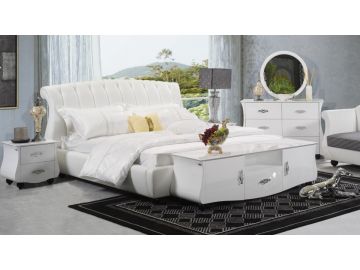 Metta Modern White Leather Eastern King Bed
