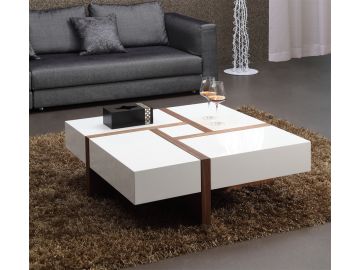 MH1316C Modern Walnut & White Square Coffee Table
