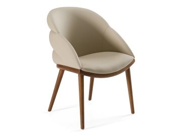 Michael - Mid-Century Modern Beige Vegan Leather + Walnut Dining Chair