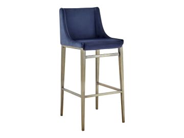 Mimi - Contemporary Blue Velvet + Brass Counter Stool (Set of 2)