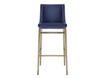 Mimi - Contemporary Blue Velvet + Brass Counter Stool (Set of 2)