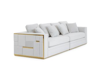 Mobray - Glam Light Grey Velvet + Gold Sofa