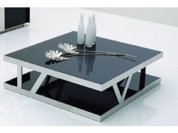 929E Modern Black Glass Square Coffee Table