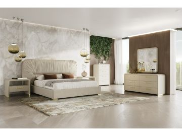 Florence - Modern Beige Velvet + Leatherette Bedroom Set