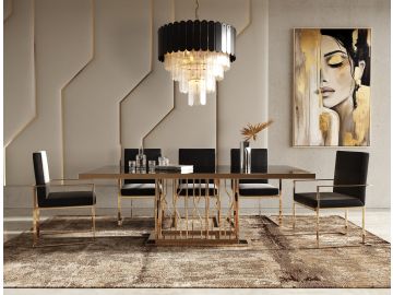 Marston Modern Black Glass & Rosegold Dining Table