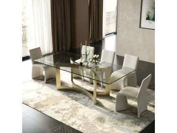 Mingus - Modern Glass + Brushed Brass Rectangualr Dining Table