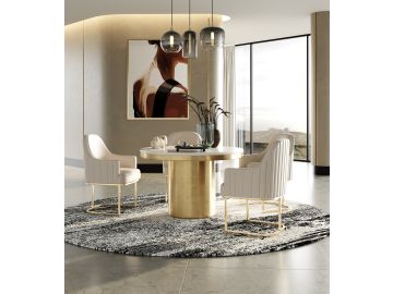 Rocky - Glam White Marble & Brush Gold Round Dining Table