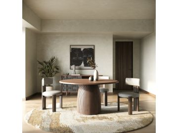 Sheridan - Mid-Century Modern Grey Fabric + Walnut Dining Chair