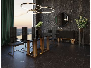 Token Modern Smoked Grey Glass & Rosegold Dining Table