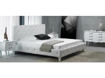 Monte Carlo Modern White Leatherette Bed w/ Crystals