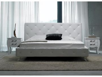 Monte Carlo Modern White Leatherette Transitional Platform Bed w/ Crystals