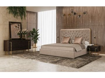Moontide - Glam Beige Velvet and Brushed Brass Bedroom Set