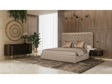 Moontide - Glam Beige Velvet and Brushed Brass 4-Piece Bedroom Set