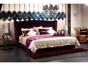 Queen Majestic Transitional Purple Fabric Bed