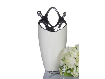 NHTC1114-WS White & Silver Ceramic Vase