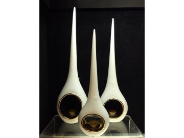 NHTC1139 3-Piece White & Gold Candle Holder Set