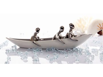 Canoe White & Silver Ceramic Sculpture