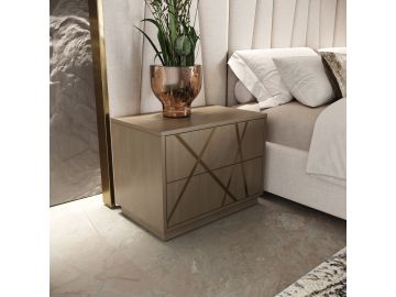 Nixa - Modern Wide Birch + Brushed Bronze Nightstand