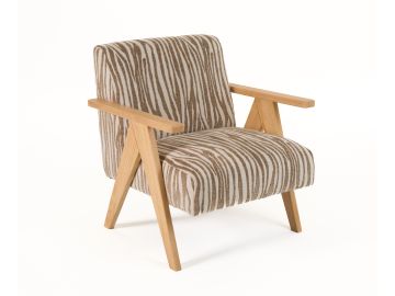 Oakhurst - Modern Beige Pattern + Wood Accent Chair