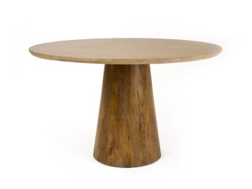 Onalaska - Modern Travertine Marble + Wood Round Dining Table