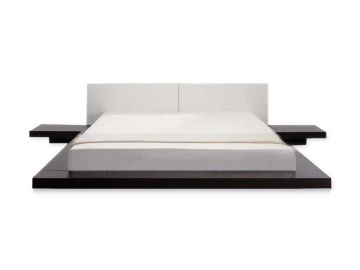 Modrest Opal - Low Profile Black Oak Japanese Platform Bed with Nightstands