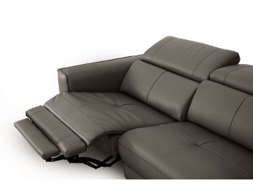 Nella - Modern Dark Grey Leather Sofa w/ Electric Recliners