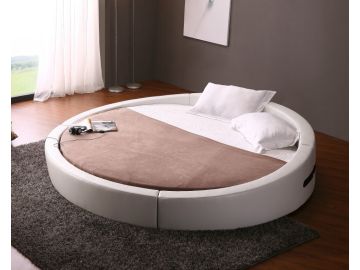 Opus Modern White Leather Round Platform Bed 