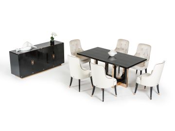 Padua Modern Black Crocodile & Rosegold Dining Table