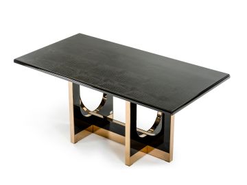 Padua Modern Black Crocodile & Rosegold Dining Table