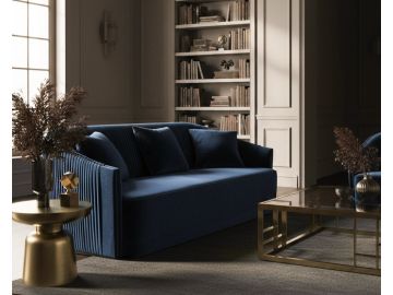 Palomar Modern Blue Velvet & Brass Sofa