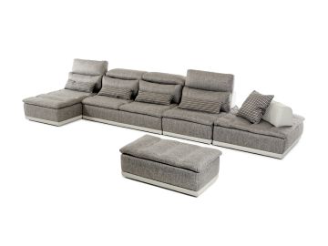 Panorama Italian Modern Grey Fabric & Grey Leather Sectional Sofa